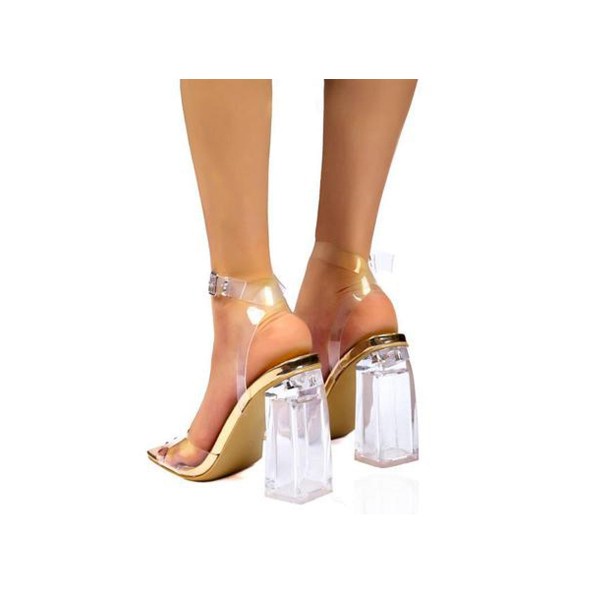 Halo Rose Gold Open Toe Cross Back Ankle Strap Lucite Heel
