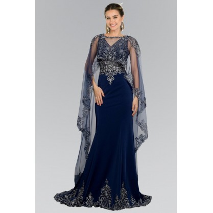 Long Evening Gown Prom Cape Dress