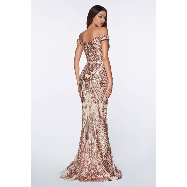 Long Sequin Off The Shoulder Prom Gown Evening Dress