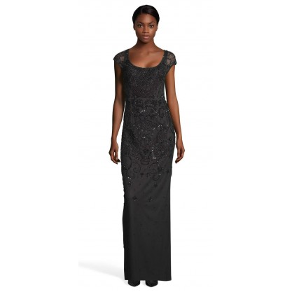 Adrianna Papell Long Formal Short Sleeve Beaded Gown