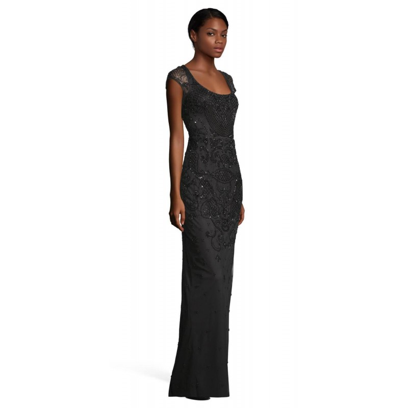 Adrianna Papell Long Formal Short Sleeve Beaded Gown