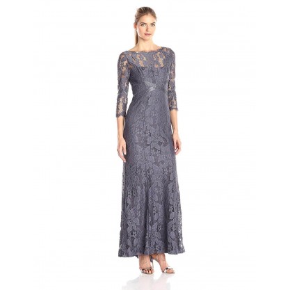 Adrianna Papell Long Formal Beaded Floral Lace Dress
