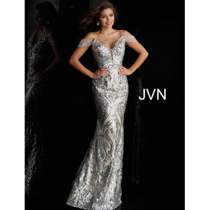 Jovani Long Prom Dress 67256 Silver/Nude