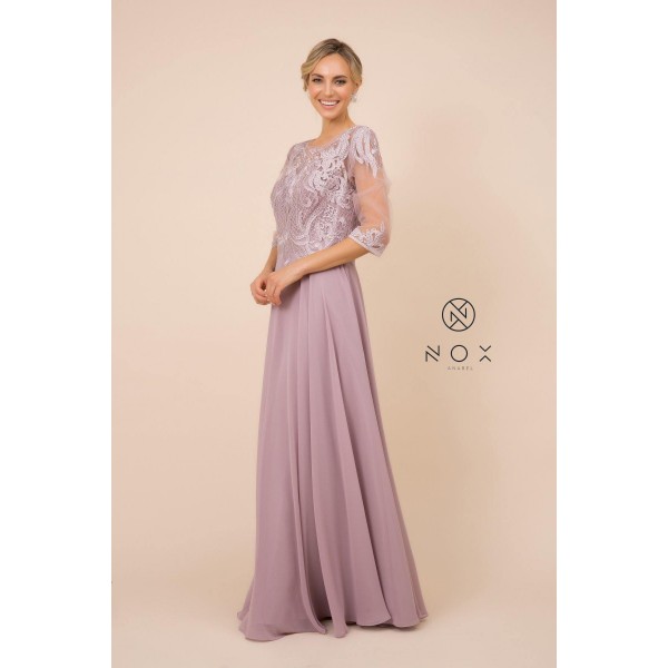 Lace Applique Chiffon Long Gown Formal
