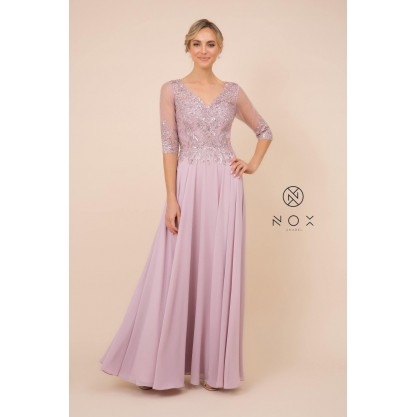 Long Gown With Applique Bodice Formal Dress