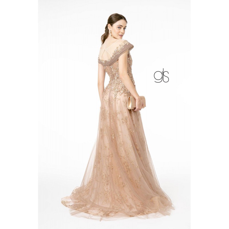 Glitter Mesh A-Line Long Prom Dress