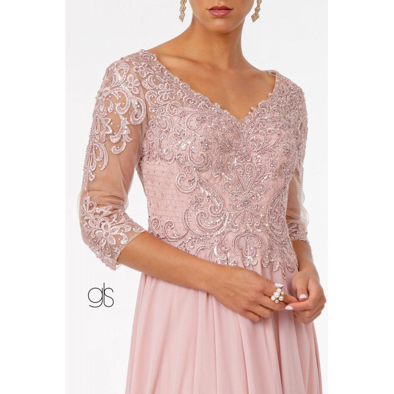 Embroidered Bodice Evening Long Formal Dress