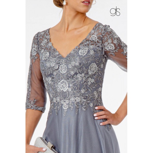 Embroidery Embellished V-Neck Long Formal Dress