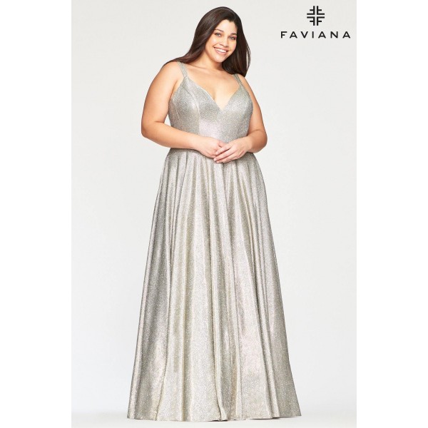 Faviana 9493 Long Plus Size Metallic Prom Dress