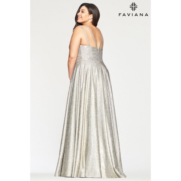 Faviana 9493 Long Plus Size Metallic Prom Dress