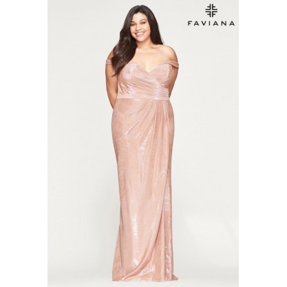 Faviana 9457 Long Off Shoulder Plus Size Prom Gown