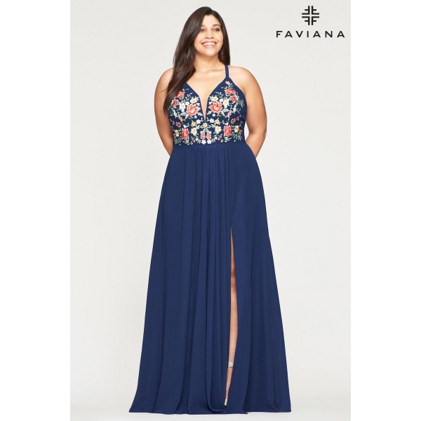 Faviana 9435 Long Formal Halter Plus Size Prom Gown