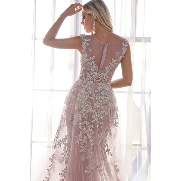 Long Cap Sleeve Formal Fitted Lace Prom Dress