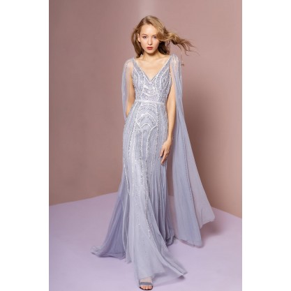 Embellished V-Neck Tulle A-Line Long Prom Dress