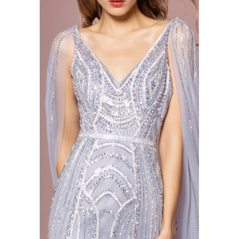 Embellished V-Neck Tulle A-Line Long Prom Dress