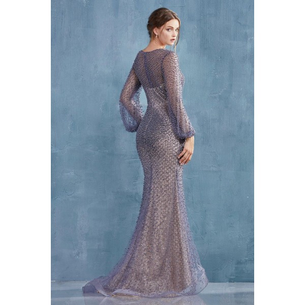 Long Sleeve  Pearl Prom Dress Evening Gown