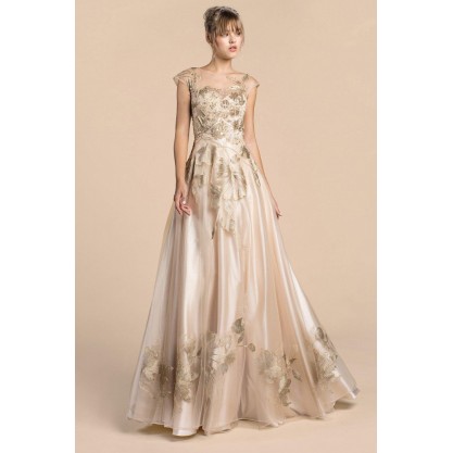 Metallic Flora Long Prom Dress