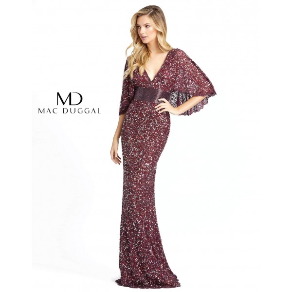 Mac Duggal Long Formal Cape Sleeve Sequined Dress