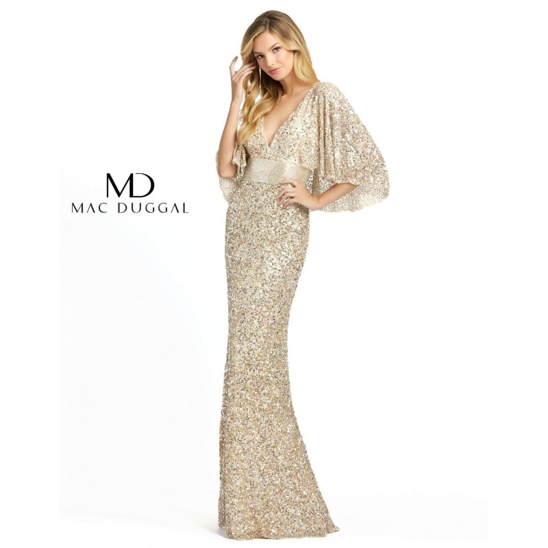 Mac Duggal Long Formal Cape Sleeve Sequined Dress