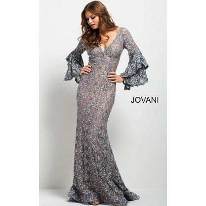 Jovani Prom Long Sleeve Mermaid Lace Dress 57048