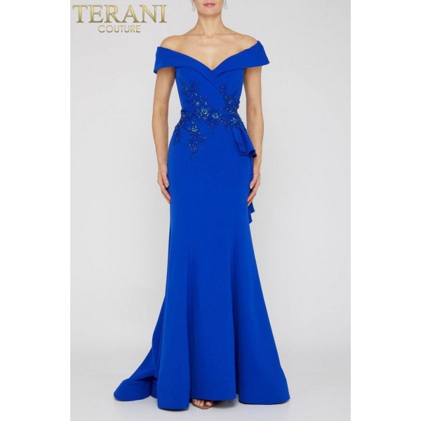 Terani Couture Long Off Shoulder Prom Dress 1911M9339