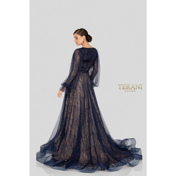 Terani Couture Long V-Neck Formal Dress 1913M9414