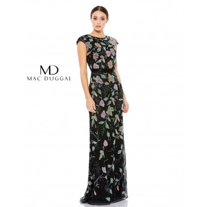 Mac Duggal Long Formal Cap Sleeve Floral Dress 5229