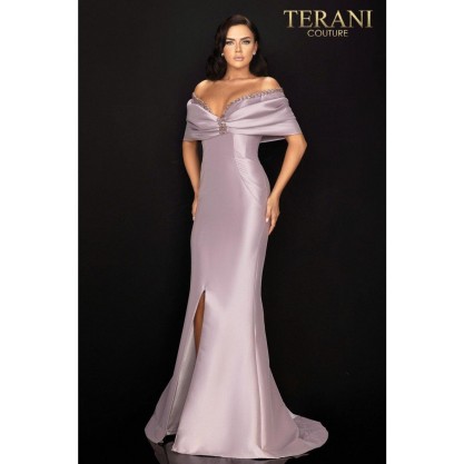 Terani Couture Mikado Off Shoulder Long Formal Gown 2011M2138