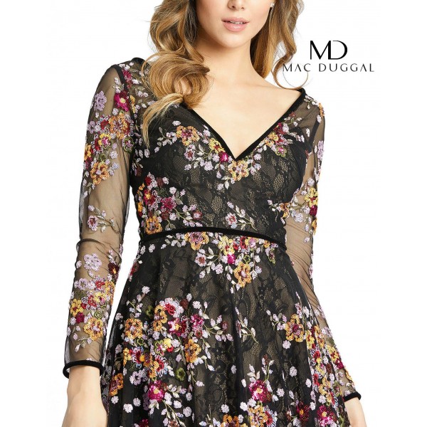 Mac Duggal Long Sleeve Floral Cocktail Dress 67499