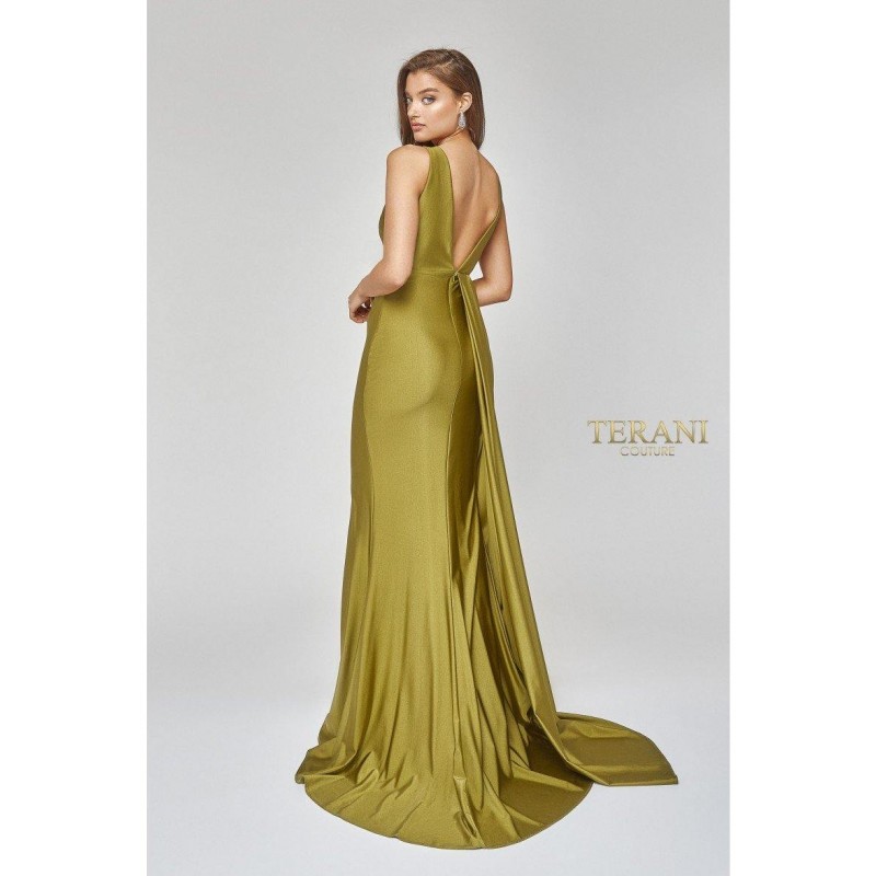Terani Couture Sexy-Side Draped Grecian Long Gown 1921E0121