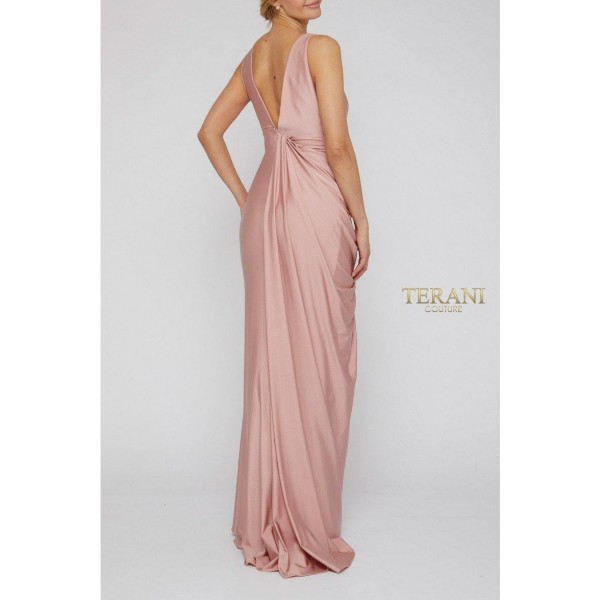 Terani Couture Sexy-Side Draped Grecian Long Gown 1921E0121