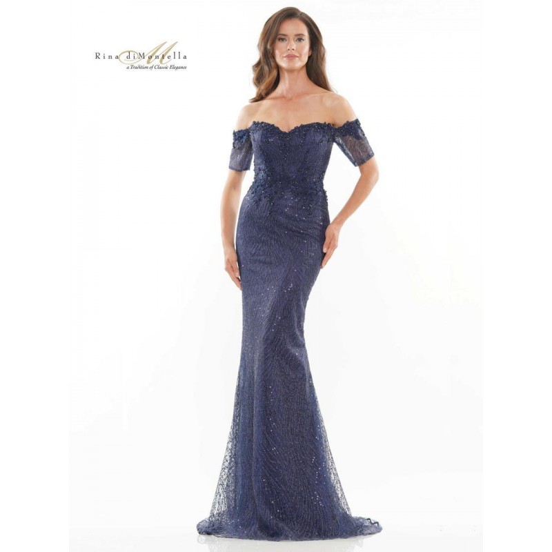 Rina di Montella Lace Off Shoulder Long Dress 2736