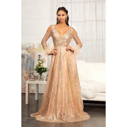 Long Sleeves Glitter A-line Long Prom Dress