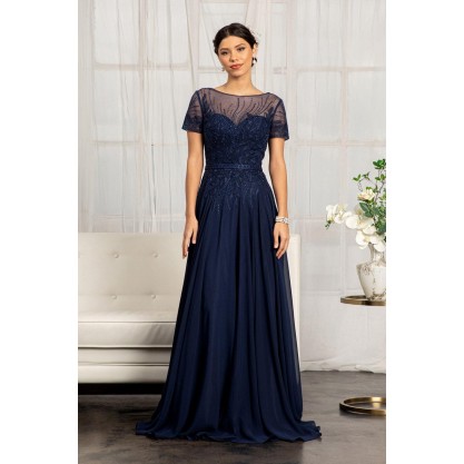 Short Sleeves Mother of the Bride Long Dress