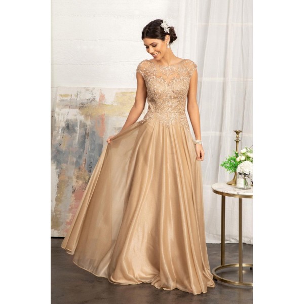 Long Cap Sleeve Mother of the Bride Dress