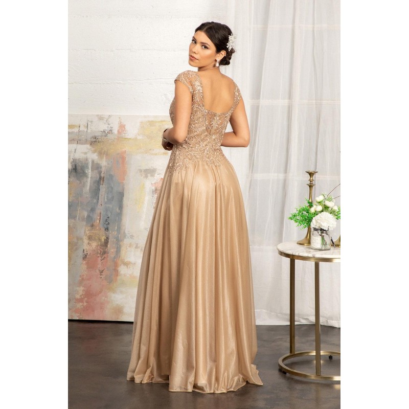 Long Cap Sleeve Mother of the Bride Dress