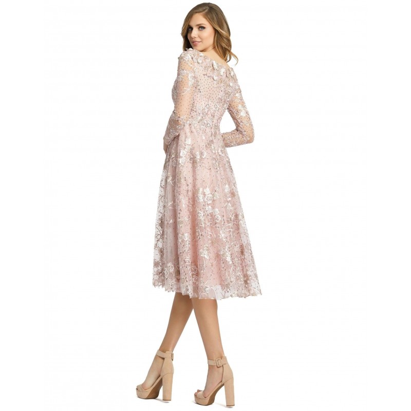 Mac Duggal Long Sleeve Beaded Floral Dress 67501