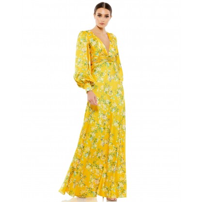 Mac Duggal Floral Long Sleeve Formal Dress 55390