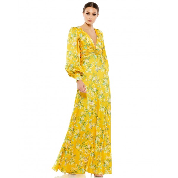Mac Duggal Floral Long Sleeve Formal Dress 55390