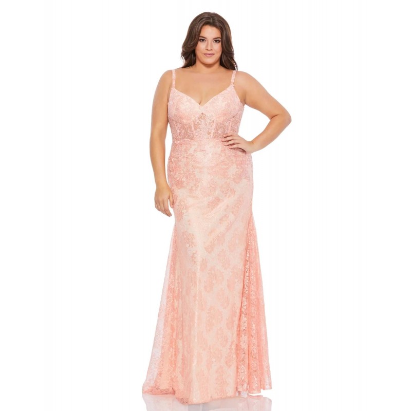 Mac Duggal Fabulouss Long Plus Size Lace Gown 49325