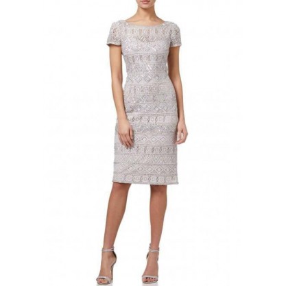 Adrianna Papell Silver Beaded Short Cocktail Dress