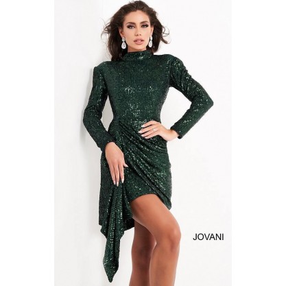 Jovani Long Sleeve Sequins Cocktail Dress 04270