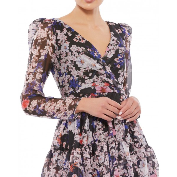 Mac Duggal Long Sleeve Floral Cocktail Dress 55423