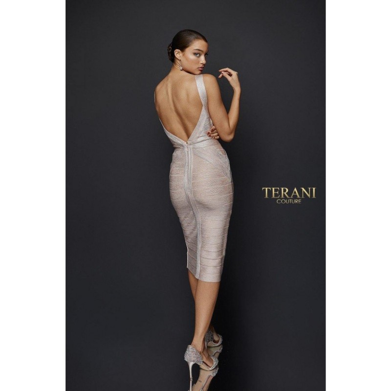 Terani Couture Short Sleeveless Metallic Dress 1921C0011