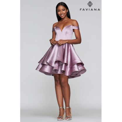 Faviana Prom Short Off Shoulder Satin Dress S10364